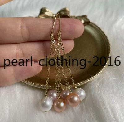 Natural South Sea 8-9mm white pink purple round pearl earring 14k gold - Image 1 of 4