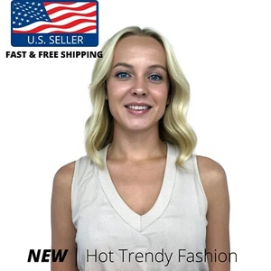 Womens Fitted Summer Tank Tops Basic Tanks V Neck Sleeveless Shirt LARGE - Picture 1 of 6