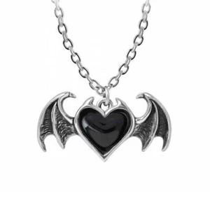 Alchemy Gothic Blacksoul Bijou Bat Heart Necklace • Local Stock • Gothic - Picture 1 of 1
