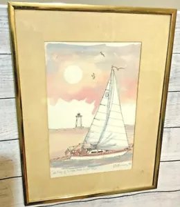 Sailing Off Edgartown Light NS Kennedy Signed framed art print Nautical 717/1500 - Picture 1 of 6