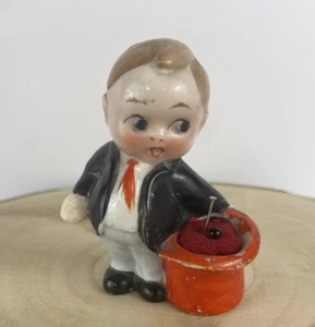 Vintage Boy in Suit Tux with Top Hat Pin Cushion Made in Japan 4" Repair - Picture 1 of 9