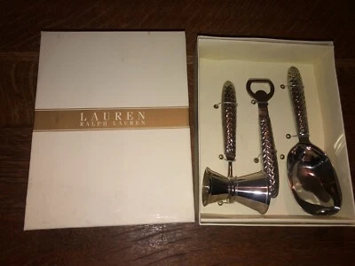 New Ralph Lauren Equestrian Braid 3 Piece Bar Set 18/8 Stainless NIB - Image 1 of 4