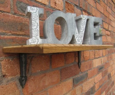 ESTANTES HECHOS A MANO DE MADERA MACIZA DE ROBLE Estante rústico Soportes de estante de hierro fundido Foto 1 de 4