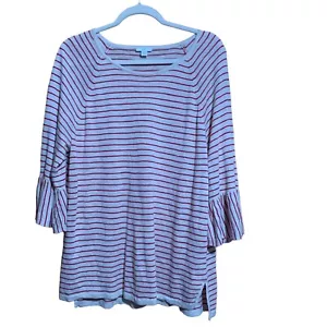 J. Jill Damen Größe XL Mehrfarbig Gestreift Leinenmischung Tunika Top Bluse - Bild 1 von 8