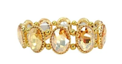 Orange Golden Color Oval Crystal Stretch Bracelet with Polished Gold Beads - NEW - Image 1 of 4
