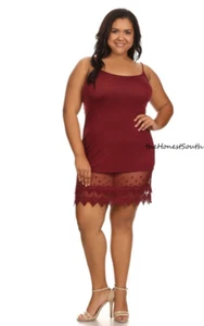 NWT FASHIONOMICS Wine Red Polka Dot Lace Extender Cami Tank Slip Dress Liner 2XL - Picture 1 of 12