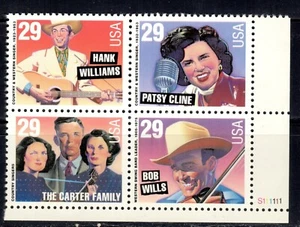 #2771-74  1993 29-cent  Country Music Legends se-tenant block of 4 MNH w/plate# - Picture 1 of 1