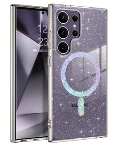 Coque magnétique antichoc pour Samsung Galaxy S24 Ultra 6,8" cristal transparent paillettes - Photo 1 sur 10