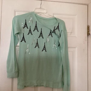 Justice Eiffel Tower Long Sleeve Shirt Size 14 Green - Picture 1 of 2