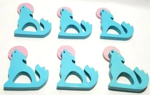 6 servilleteros de madera pintados a mano anillos luna aullador lobo coyote occidental - Imagen 1 de 12
