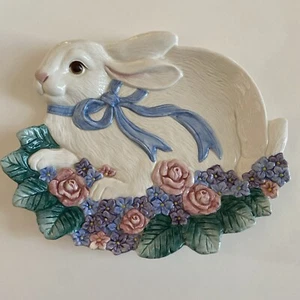 Fitz and Floyd Flora Bunny Rabbit Blue Bow Canapé Servierplatte - Bild 1 von 3