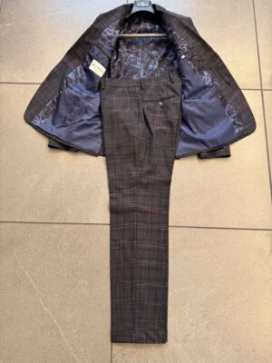 ETRO Mens 48 Brown Check Spring/Summer Single Suit Blue Lining US 38R From Japan - Image 1 of 4
