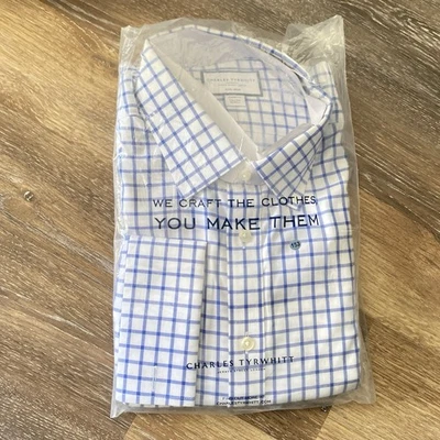 Charles Tyrwhitt Twill Classic Fit Shirt Cobalt Blue Check 17.5/35 French Cuff - Image 1 of 4