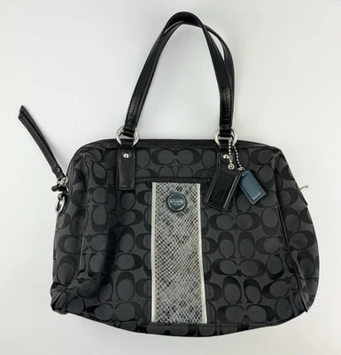 Coach F24882 Black Signature Python Print Stripe Tote Bag  - Image 1 of 4