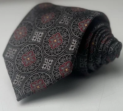 Gravata Jos A masculina cinza vermelha coleção assinatura seda padrão geométrico - Imagem 1 de 4