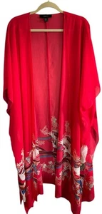 Forever 21 + Kimono 2X Cover Up Red Sheer Birds Oversized Beach Pool Tropical - Picture 1 of 8