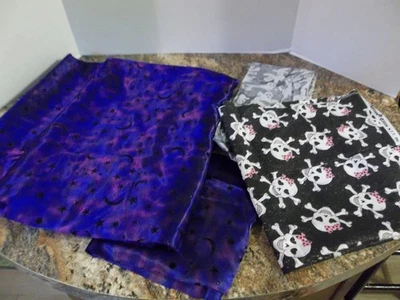 Halloween Sewing Fabric Remnant Skeletons, Moons, Stars - Crafts Lot - Image 1 of 4