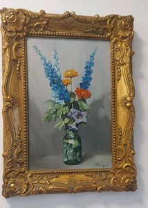 Stillleben Gemälde Bild Signiert in Vase Brunkrahmen Barrock Goldrahmen Vintage - Bild 1 von 13