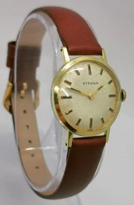 Vtg 1960 Eterna Gold Plated 17 Jewel Slimline Gold Plated Ladies Watch Cal 1435K - Picture 1 of 17