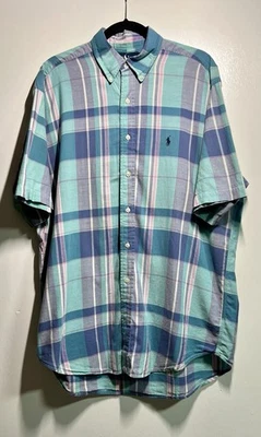 Vintage Ralph Lauren Blake Button Down Shirt Large Teal Purple Plaid 90s Cotton - Image 1 of 4