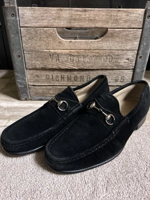 GUCCI men's leather sole loafers w/silver bit - black suede - US 9.5 D - Image 1 of 4