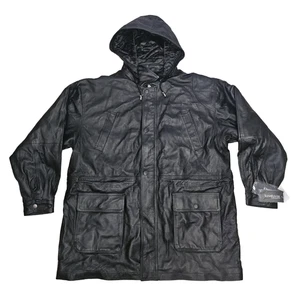 Big & Tall Leather Parka Chore Coat Barn Jacket Y2K Streetwear NOS XXL 3/4 Black - Bild 1 von 5