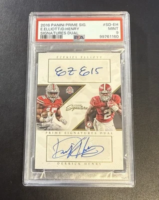 2016 Panini Prime Signatures Derrick Henry Ezekiel Elliott Dual Auto /99 PSA 9 - Image 1 of 3