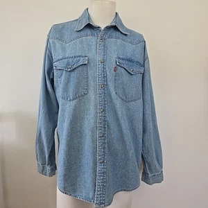 Vintage 90s Levi's Denim Pearl Snap Western Hemd Herren M 2-Tone Hellblau Red Tab - Bild 1 von 20