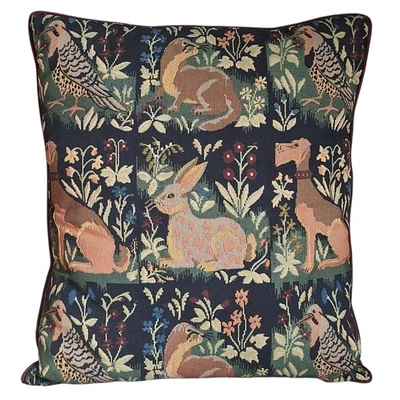 Vintage Robert Allen Woodland Animals Tapestry Throw Pillow Rustic Cottage Cabin - Image 1 of 4