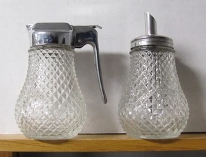 Glass:  Diamond Point clear syrup and cream dispensers - 1960's vintage? - Picture 1 of 2