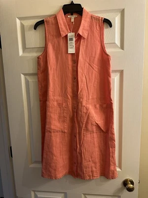 NWT EILEEN FISHER Guava Melon 100% Linen Button Front DRESS XXS $228 - Image 1 of 4