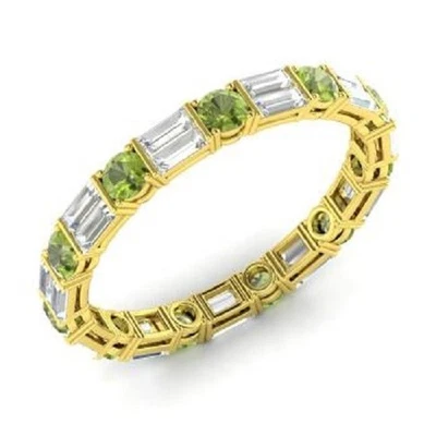 1.96 Ct Round Natural Peridot & Diamond Wedding Eternity Band 18K Yellow Gold - Image 1 of 4