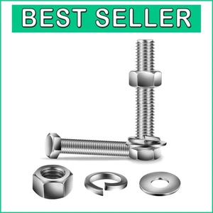 Durable Hex Head Screw Bolt Set with Nuts & Washers - 20pcs 18-8 Stainless Steel - Picture 1 of 9