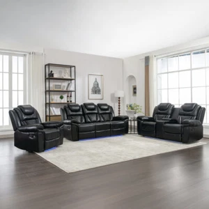 3 Pieces Recliner Sofa Sets Home Theater Seating Manual Recliner Chair - Picture 1 of 21