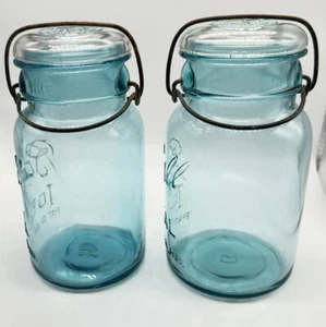 Two Blue Ball Mason Jars With Wire Lid Holders Including Lids. - Picture 1 of 12
