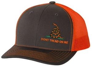 Don't Tread On Me Gadsden Bandera Neón Naranja Gris Snapback Camionero Gorra OSFM - Imagen 1 de 5