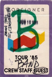 FOREIGNER - 1985 AGENT PROVOCATEUR TOUR VIP PASS - VERY RARE! - Picture 1 of 1