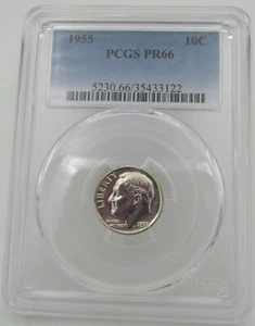 1955 Roosevelt Proof Dime Type 1 90% Silver PCGS PR66 10 Cent Graded Coin - Picture 1 of 3