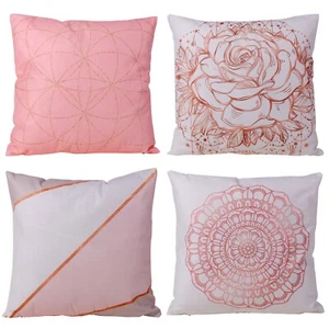 Set of 4 Decorative Throw Pillow Covers Soft Polyester Flannel Fluffy - Picture 1 of 13