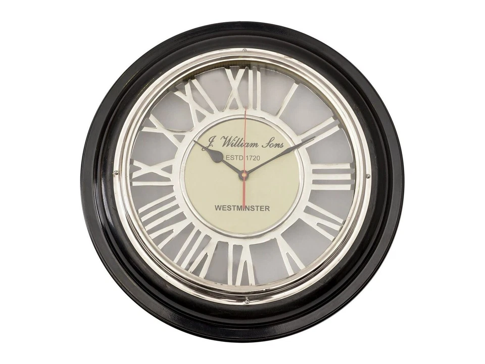 Harwood Round Wall Clock Black And Nickel Time Roman Numerals Libra - Image 1 of 1