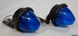 2 Vintage Auto Lamp 666 Stratolite 57 Blue Indicator Lights - Picture 1 of 12