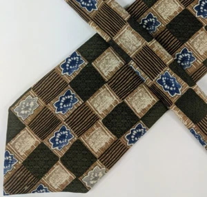 Jos A Bank Premier Collection Mens Tie,  Brown W/ Blue & Tan Geometric Pattern - Picture 1 of 7