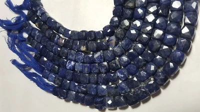 Naturale Blu Sodalite 3D Cubo Scatola Gemma Sfaccettato Perline 7-8 MM 8 " Lungo - Immagine 1 di 3