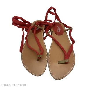 Luna Rosa By Pazzo Red Brown Cotton Leather Wrap Up Open Toe Shoes Sandals Sz 8 - Picture 1 of 5