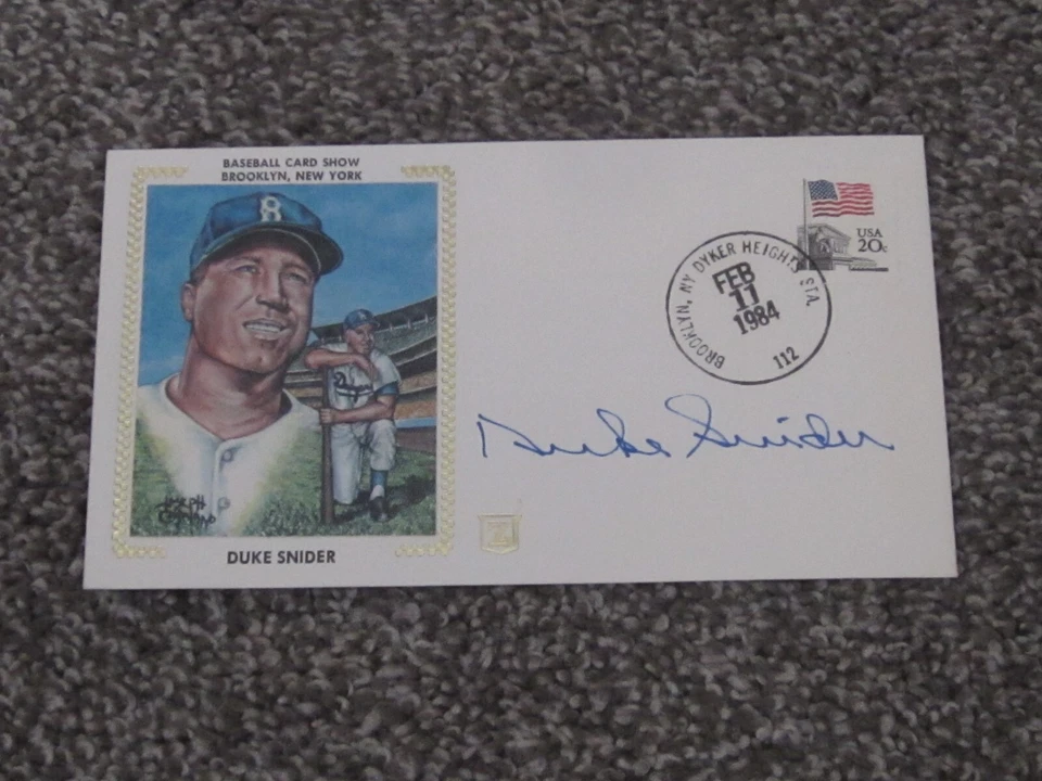 Duke Snider Dodgers Signed S Rini Z Silk Cachet Auto FDC Card Show In Brooklyn - Image 1 of 1
