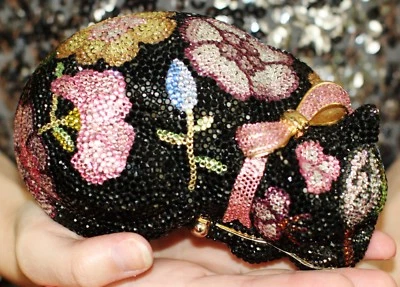 BOLSO DE NOCHE JUDITH LEIBER RESTANTE FLOR ROSIE GATO CRISTAL SWAROVSKI MINAUDIERE Foto 1 de 4