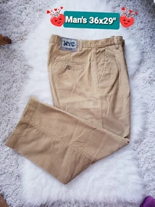 NYC Man's Corduroy Regular Fit Brown Double Pleated Pants 36x29 - Picture 1 of 7