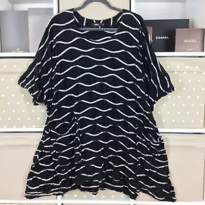 Top túnica Ralston mediano 58" Ch gran tamaño texturizado negro blanco ondulado estampado bolsillo - Imagen 1 de 22