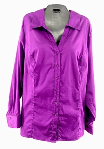 Lane Bryant - Purple Cotton Blend Long Sleeve Button Front Tunic Womens Size 28 - Picture 1 of 3