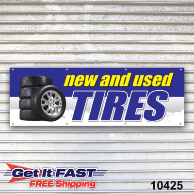 Letrero de pancarta de neumáticos nuevo y usado servicio de distribuidor de neumáticos bahía garaje Foto 1 de 3